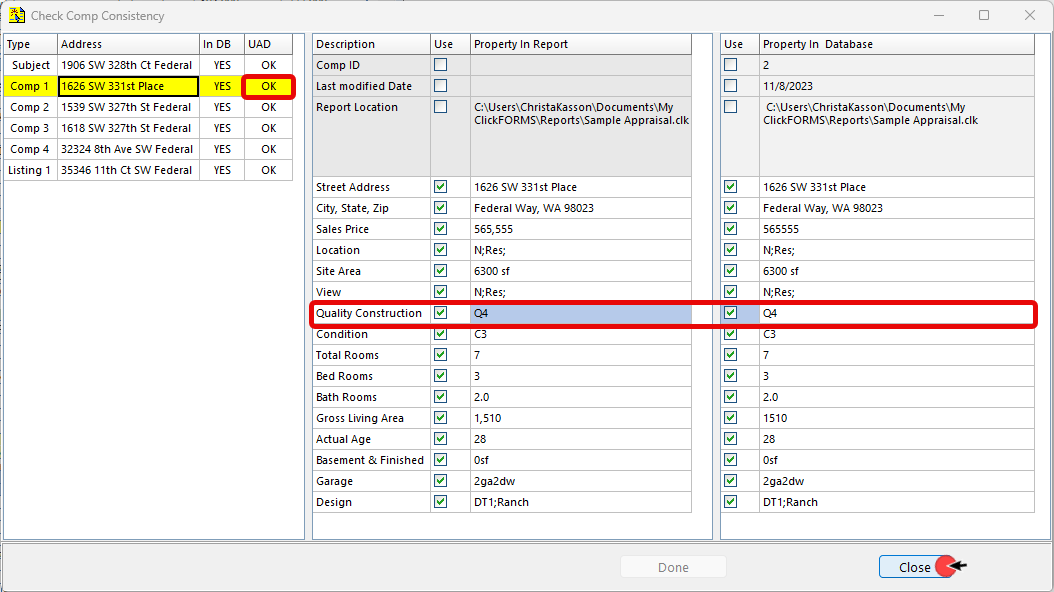 Comparables Consistency Checker