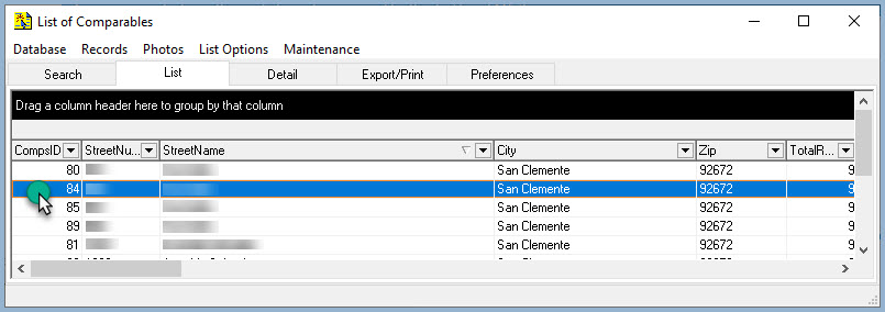 Comparables Database