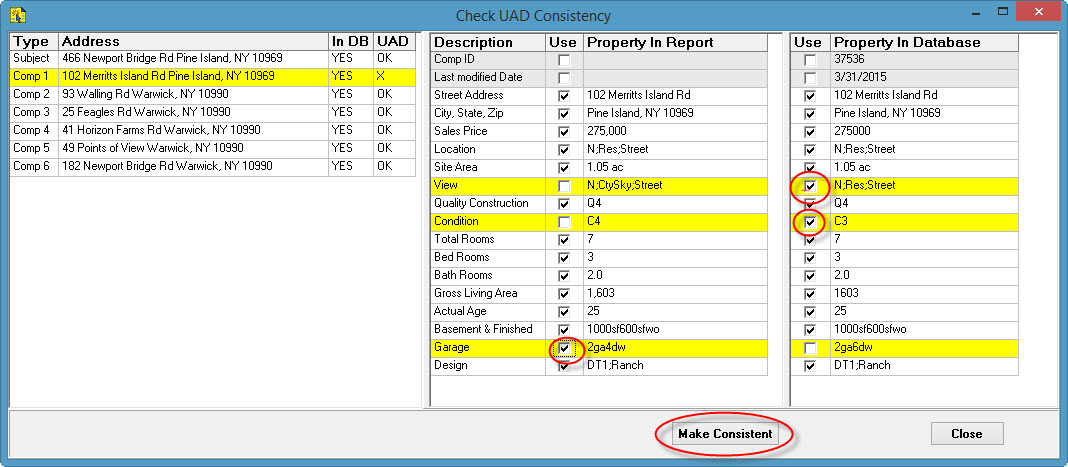 Compare properties