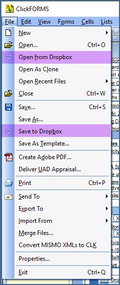 DropBox in File Menu