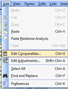 Edit Comparables Menu