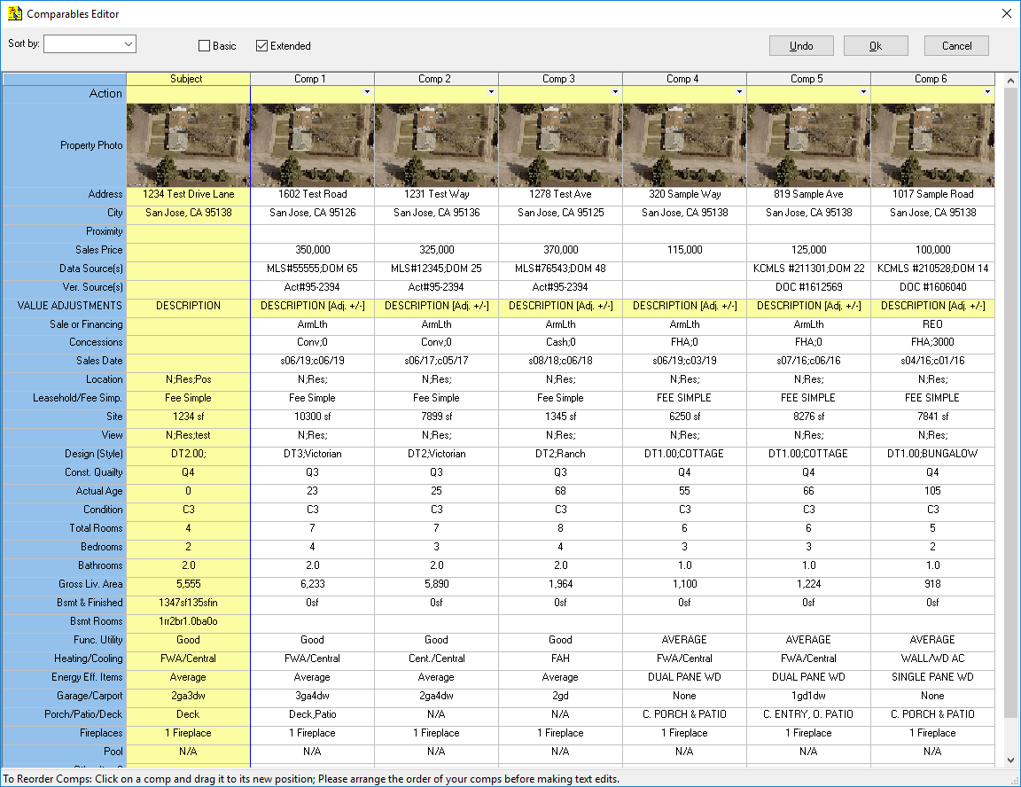 Comparables Editor Window